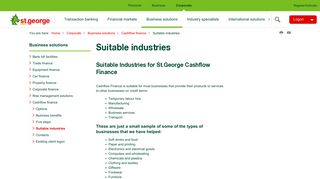 Cash flow finance - suitable industries | St.George Bank