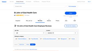 Working at St John of God Health Care: 63 Reviews | Indeed.com