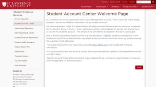 Student Account Center Welcome Page | St. Lawrence University ...