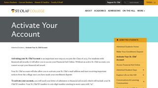 Activate Your Account – Admitted Students - St. Olaf College