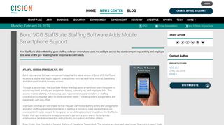 Bond VCG StaffSuite Staffing Software Adds Mobile Smartphone ...