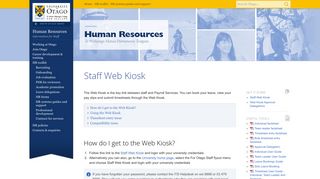 Staff web kiosk, Human Resources, University of Otago, New Zealand