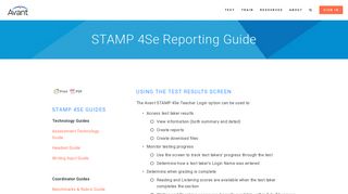 Avant STAMP 4Se Reporting Guide — Avant Assessment Main