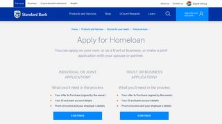 Homeloan application | Standard Bank