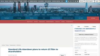 Standard Life Aberdeen PLC plans to return £1.75bn to shareholders