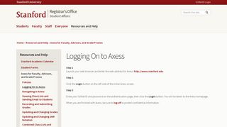 Logging On to Axess | Registrar's Office - Stanford Registrar's Office
