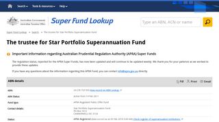The trustee for Star Portfolio Superannuation Fund | Super Fund Lookup
