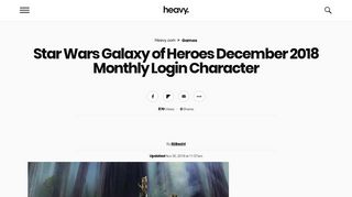 Star Wars Galaxy of Heroes December 2018 Monthly Login Character