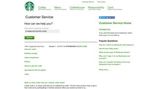 starbucks enter code - Answers | Starbucks Coffee Company
