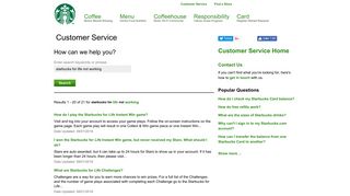 starbucks for life not working - Answers | Starbucks Coffee Company
