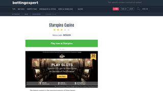 Starspins Casino Promotional Code – get 30 free spins - bettingexpert
