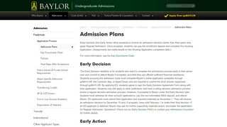 Admission Plans | Undergraduate Admissions | Baylor University