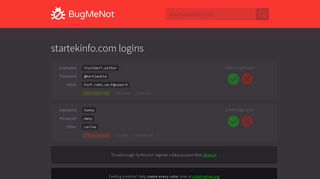 startekinfo.com passwords - BugMeNot