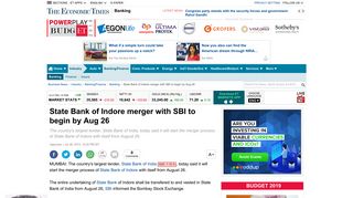 State Bank of Indore merger with SBI to begin by Aug 26 - The ...