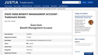 STATE FARM BENEFIT MANAGEMENT ACCOUNT Trademark ...