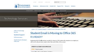 Student Email is Moving to Office 365 - Tennessee State University