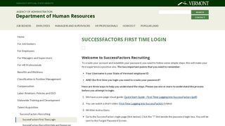 SuccessFactors First Time Login - Vermont Human Resources