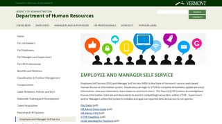 Employee and Manager Self Service - Vermont Human Resources