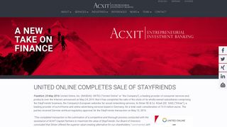 UNITED ONLINE COMPLETES SALE OF STAYFRIENDS - ACXIT ...