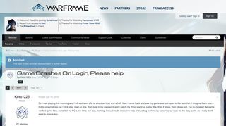 Game Crashes On Login, Please help - PC Bugs - Warframe Forums