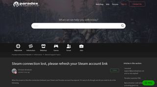 Steam connection lost, please refresh your Steam account link ...