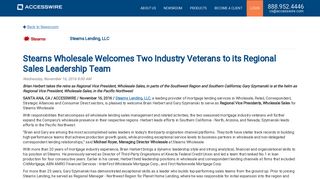 Stearns Wholesale Welcomes Two Industry Veterans to ... - Accesswire