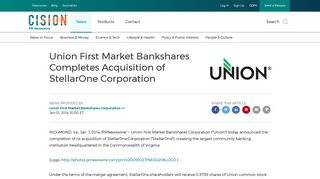 Union First Market Bankshares Completes Acquisition of StellarOne ...