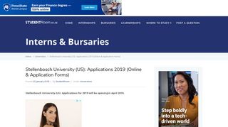 Stellenbosch University (US): Applications 2019 (Online & Application ...