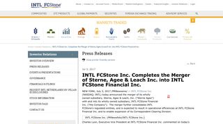 INTL FCStone Inc. Completes the Merger of Sterne, Agee & Leach Inc ...