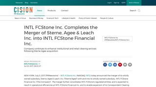 INTL FCStone Inc. Completes the Merger of Sterne, Agee & Leach Inc ...
