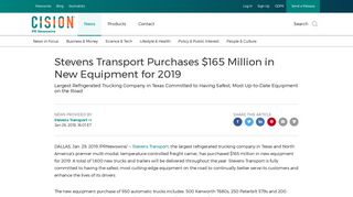 Stevens Transport Purchases $165 Million in New Equipment for 2019