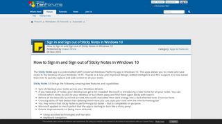 Sign in and Sign out of Sticky Notes in Windows 10 | Tutorials ...