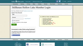 Stillhouse Hollow Lake Member Login - Create Account - Lakes Online