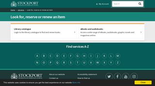 Look for, reserve or renew an item - Stockport Council