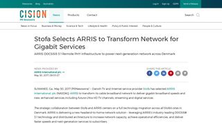 Stofa Selects ARRIS to Transform Network for Gigabit Services