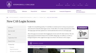 New CAS Login Screen · Stonehill College