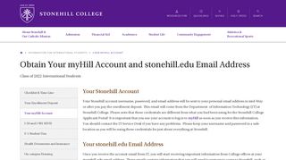 Obtain Your myHill Account and stonehill.edu Email Address
