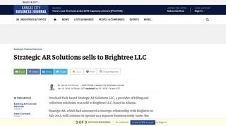 Strategic AR Solutions sold to Brightree LLC - Kansas City Business ...