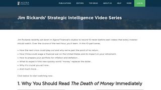 Jim Rickards' Strategic Intelligence Video Series - Agora Financial