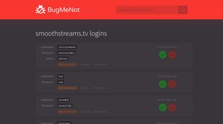 smoothstreams.tv passwords - BugMeNot