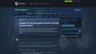 Unable to log into game server [2100d] PLEASE HELP :: Street Fighter ...