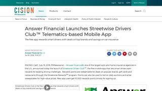 Answer Financial Launches Streetwise Drivers Club™ Telematics ...