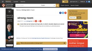 STRONG ROOM | meaning in the Cambridge English Dictionary