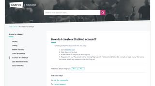 How do I create a StubHub account? - Service