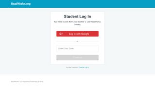 Student Log In - ReadWorks