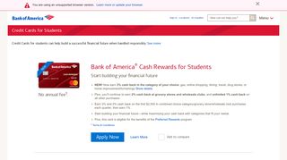 Credit Cards for College Students from Bank of America