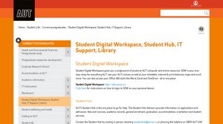 Student Digital Workspace, Student Hub, IT Support, Library - AUT