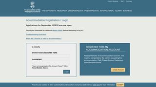Accommodation Registration / Login - Swansea University