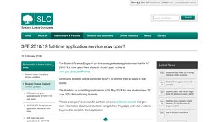 SFE 2018/19 full-time application service now open! - Student Loans ...