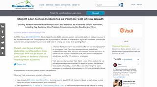 Student Loan Genius Relaunches as Vault on Heels ... - Business Wire